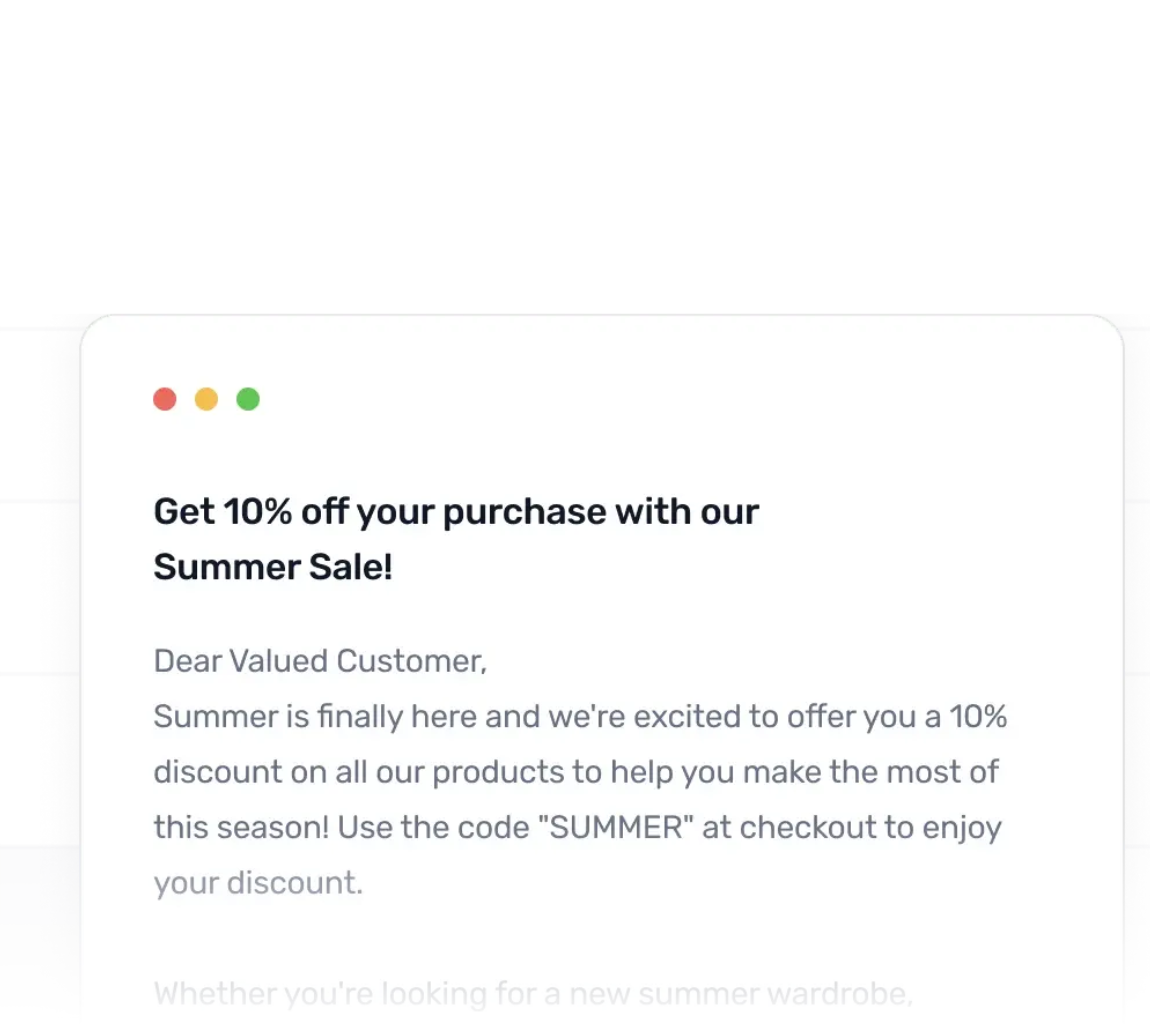 Email marketing campaign example with discount promotion and customer engagement graphic