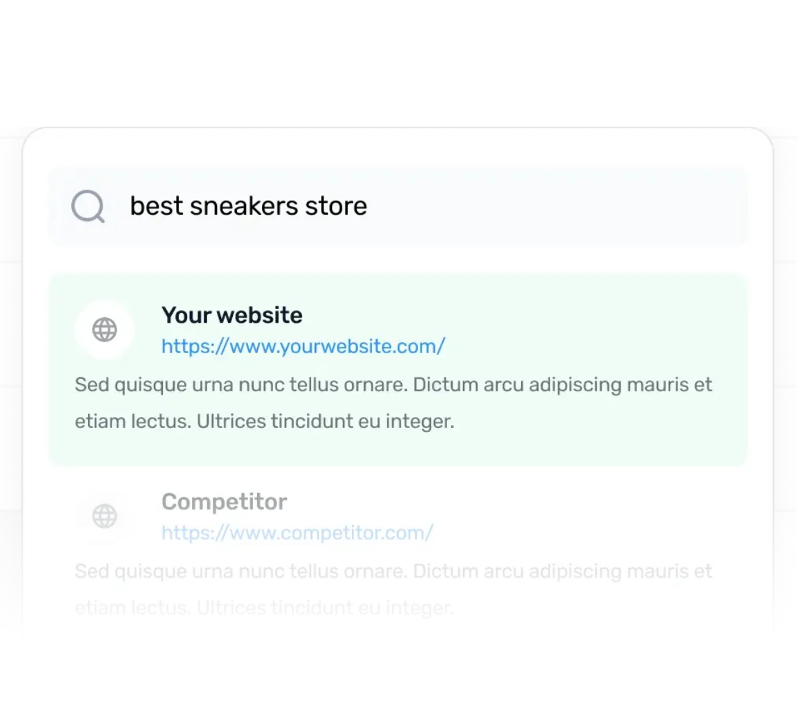 Avatar working on SEO strategy with search engine results preview showing website ranking